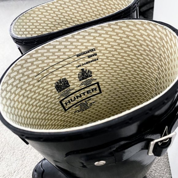 HUNTER Original Black Gloss Tall Rain Boots W23616 Size 7M / 8F Womens 8 - Picture 3 of 8